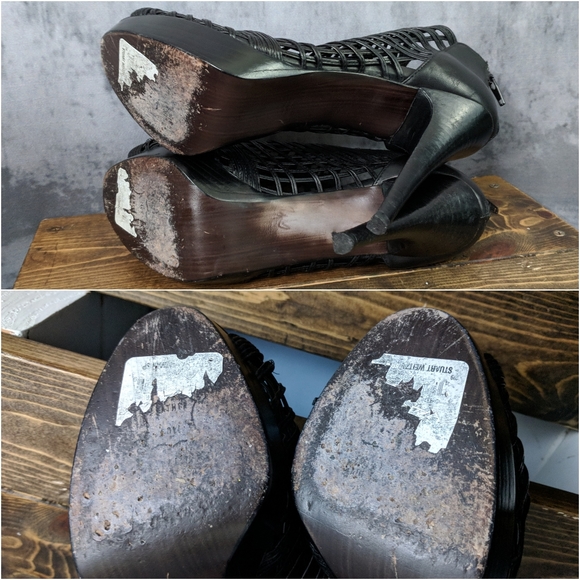 Stuart Weitzman Airy cage leather platform heels, size 9.5, black - Picture 6 of 9